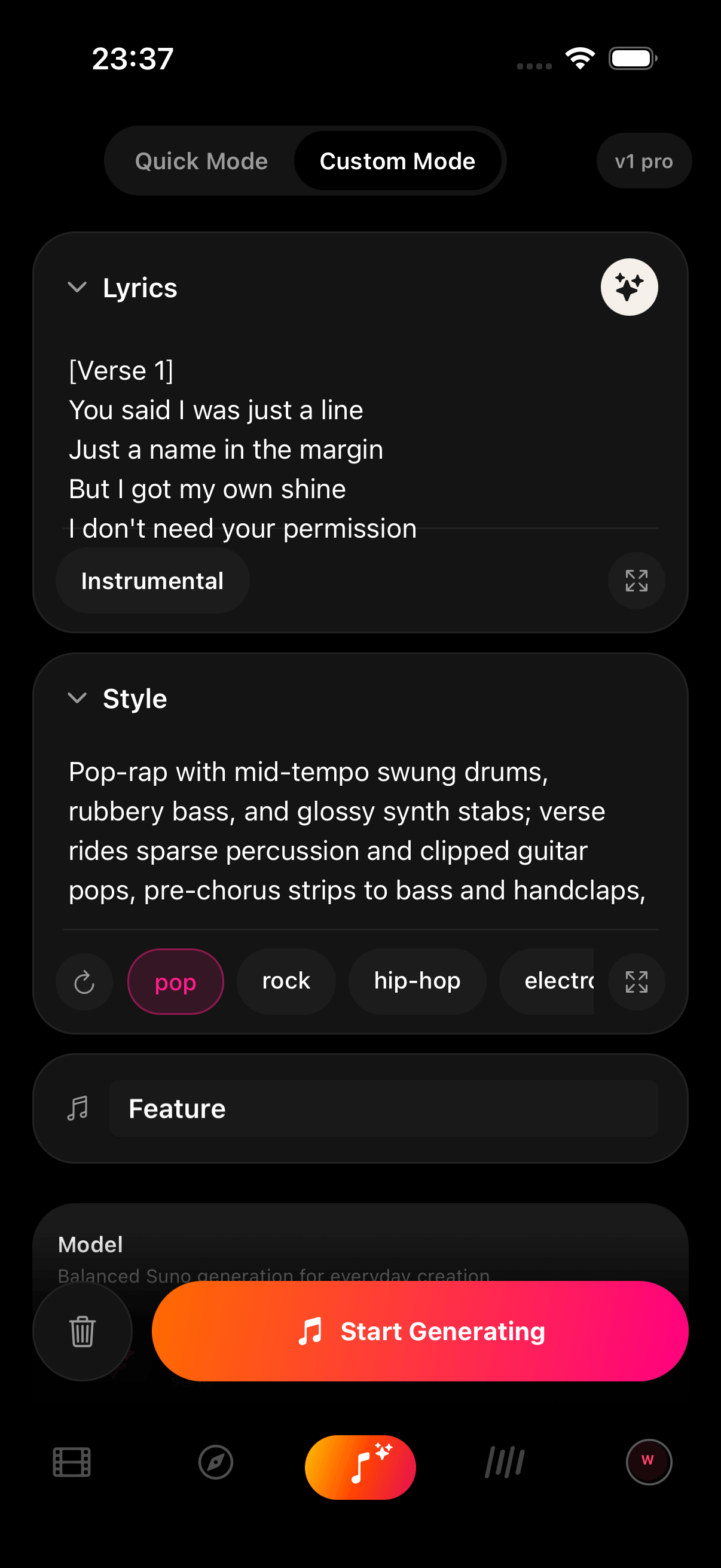 MoYin AI song generator for lyrics vocals and beats